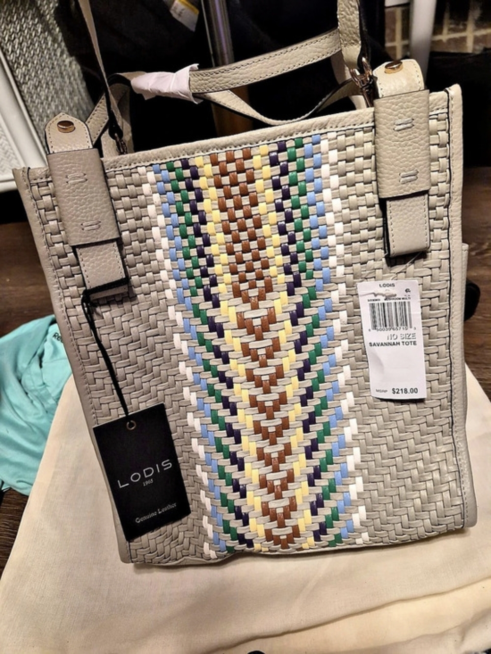 Lodis Gwen Shopper Tote Woven Tote in Gray & Multicolor NWT